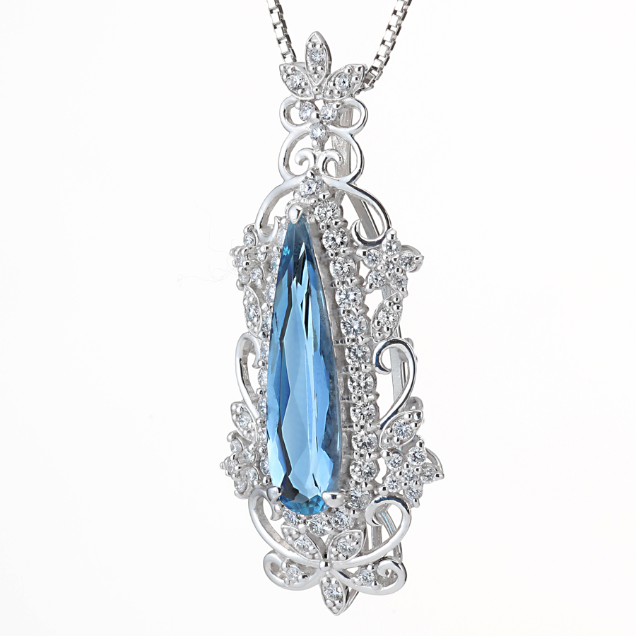 プラチナ サンタマリア アクアマリン ネックレス (AQ1.34ct D0.55ct・サンタマリアカラー)4枚目