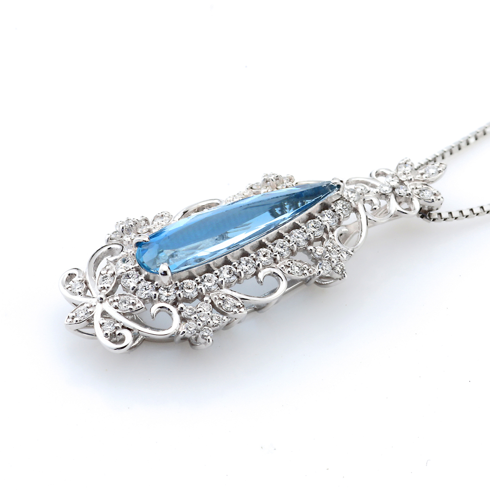 プラチナ サンタマリア アクアマリン ネックレス (AQ1.34ct D0.55ct・サンタマリアカラー)6枚目