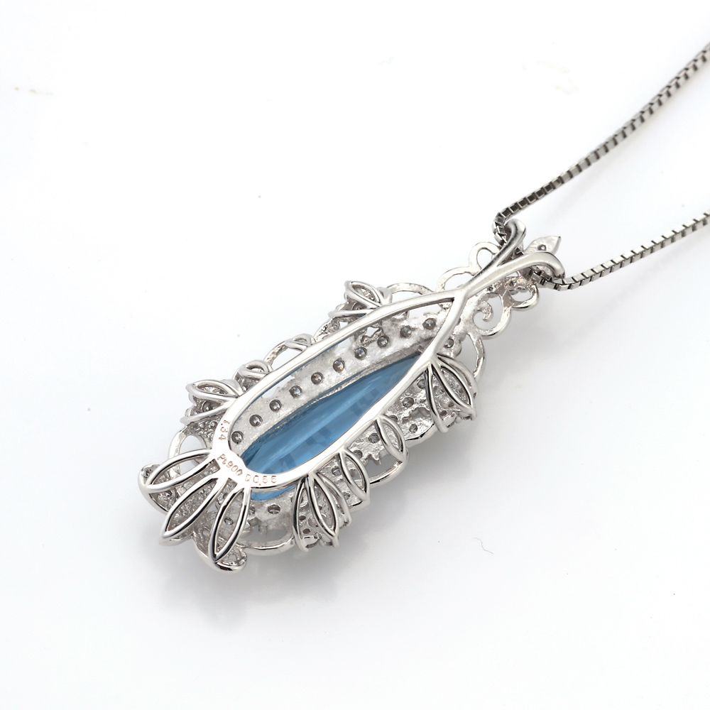 プラチナ サンタマリア アクアマリン ネックレス (AQ1.34ct D0.55ct・サンタマリアカラー)9枚目