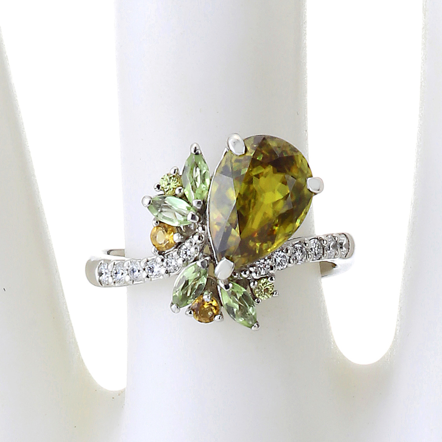 プラチナ スフェーン ダイヤモンド リング （S2.41ct D0.14ct・グリニッシュイエロー　最上級）10枚目