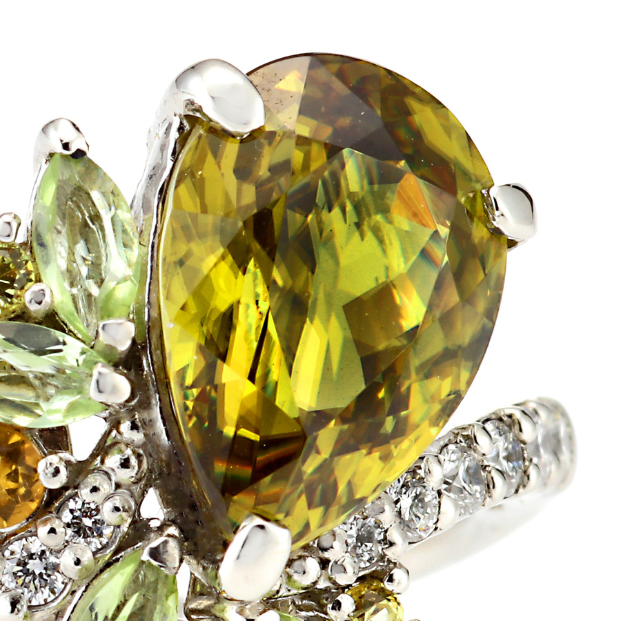 プラチナ スフェーン ダイヤモンド リング （S2.41ct D0.14ct・グリニッシュイエロー　最上級）2枚目