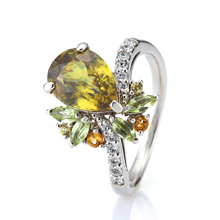 プラチナ スフェーン ダイヤモンド リング （S2.41ct D0.14ct・グリニッシュイエロー　最上級）5枚目