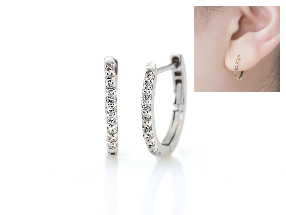 プラチナ ダイヤモンド フープピアス バネ式開閉タイプ 2PE9605（合計0.1ct）