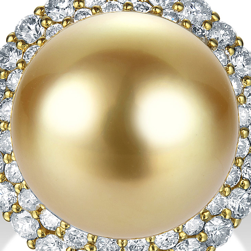 オーロラ茶金 K18 南洋ゴールドパール リング(12.1ミリ D1.00ct・無染色 天然色)2枚目